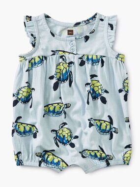 Tea Collection | Blue Sea Turtle Printed Henley Romper | Size 3-6 Months